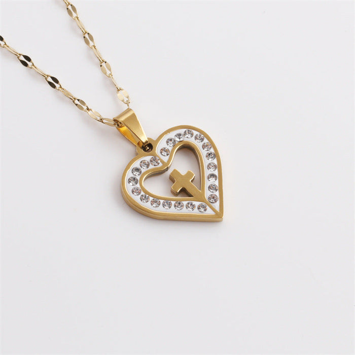 Wholesale fashion simple full Rhinestone Heart Necklace JDC-NE-ML105 NECKLACE JoyasDeChina 1ML-SSN0030+ lip chain. Wholesale Jewelry JoyasDeChina Joyas De China