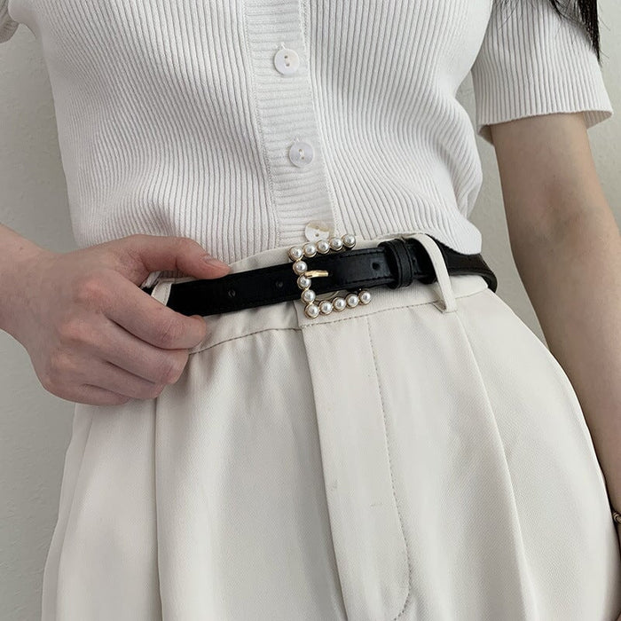 Wholesale Faux Leather Alloy Pearl Buckle Ladies Belt JDC-WB-YunT003 Womenbelt 云图 Wholesale Jewelry JoyasDeChina Joyas De China