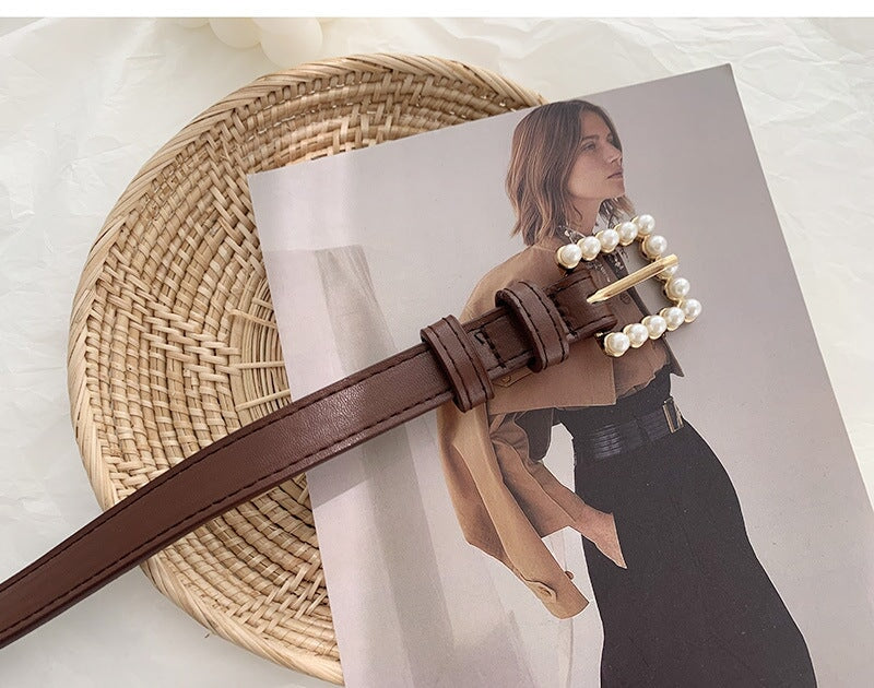 Wholesale Faux Leather Alloy Pearl Buckle Ladies Belt JDC-WB-YunT003 Womenbelt 云图 brown 100cm Wholesale Jewelry JoyasDeChina Joyas De China