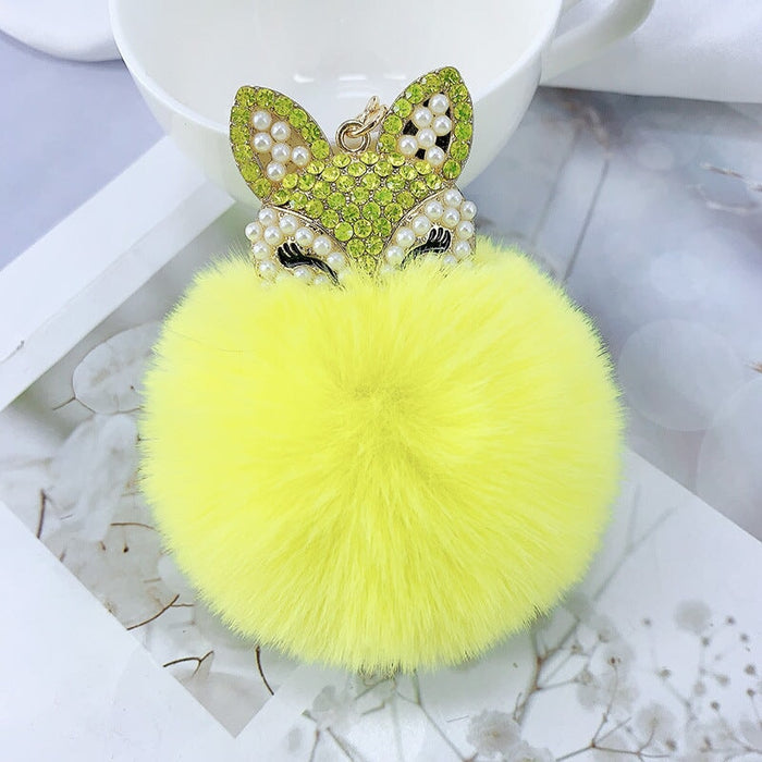 Wholesale faux Rex rabbit hair rhinestone keychain MOQ≥10 JDC-KC-YZ003 Keychains 永泽 1 minimum 10 pieces for wholesale Wholesale Jewelry JoyasDeChina Joyas De China