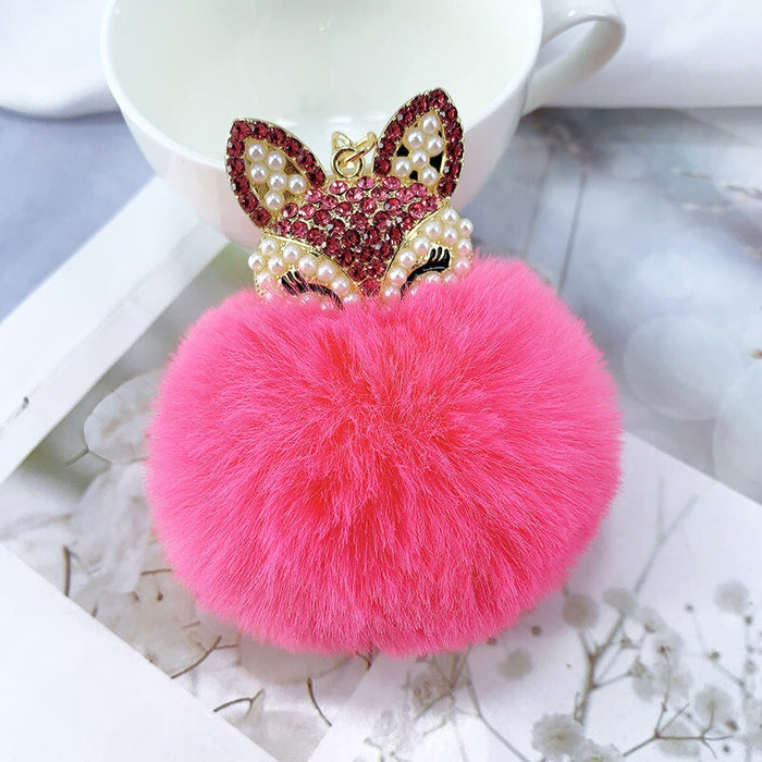 Wholesale faux Rex rabbit hair rhinestone keychain MOQ≥10 JDC-KC-YZ003 Keychains 永泽 3 minimum 10 pieces for wholesale Wholesale Jewelry JoyasDeChina Joyas De China