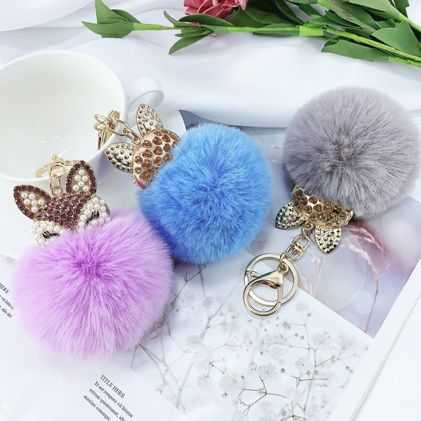 Wholesale faux Rex rabbit hair rhinestone keychain MOQ≥10 JDC-KC-YZ003 Keychains 永泽 Wholesale Jewelry JoyasDeChina Joyas De China