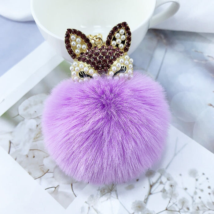 Wholesale faux Rex rabbit hair rhinestone keychain MOQ≥10 JDC-KC-YZ003 Keychains 永泽 4 minimum 10 pieces for wholesale Wholesale Jewelry JoyasDeChina Joyas De China