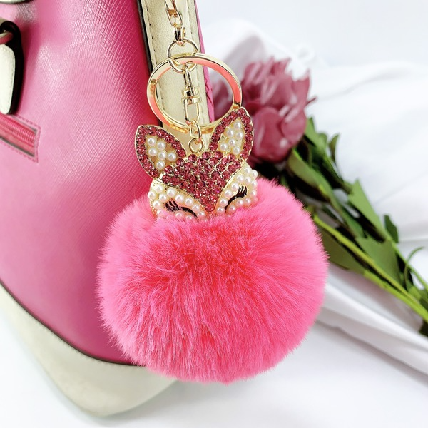 Wholesale faux Rex rabbit hair rhinestone keychain MOQ≥10 JDC-KC-YZ003 Keychains 永泽 Wholesale Jewelry JoyasDeChina Joyas De China
