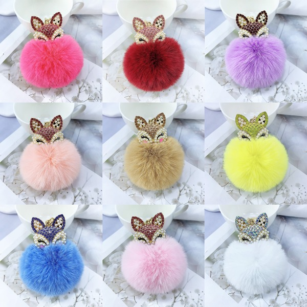 Wholesale faux Rex rabbit hair rhinestone keychain MOQ≥10 JDC-KC-YZ003 Keychains 永泽 Wholesale Jewelry JoyasDeChina Joyas De China