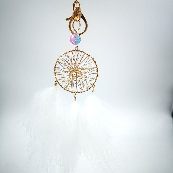 Wholesale Feather Metal DreamCatcher Keychain JDC-KC-WZT001 Keychains 吴作堂 white Wholesale Jewelry JoyasDeChina Joyas De China