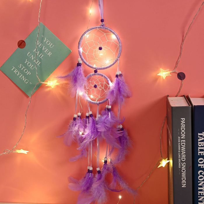Wholesale Feather Ribbon Plastic Circle DreamCatcher Home Wall Decoration JDC-DC-JunX001 Dreamcatcher 俊贤 purple with lights Wholesale Jewelry JoyasDeChina Joyas De China