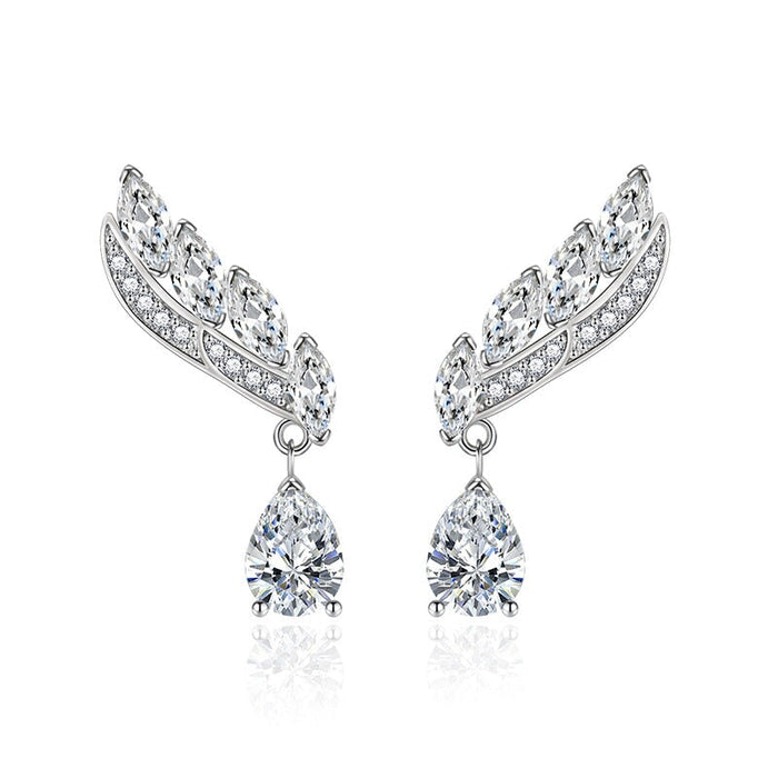 Wholesale feather yellow silver plated earrings JDC-ES-BZ007 Earrings 标志 White Wholesale Jewelry JoyasDeChina Joyas De China