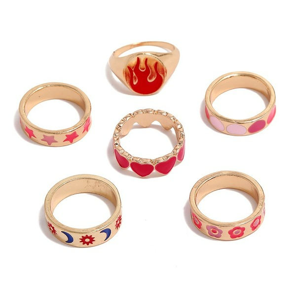 Wholesale five pointed star flower love flame 6-Piece ring set JDC-RS-KQ067 Rings JoyasDeChina Wholesale Jewelry JoyasDeChina Joyas De China