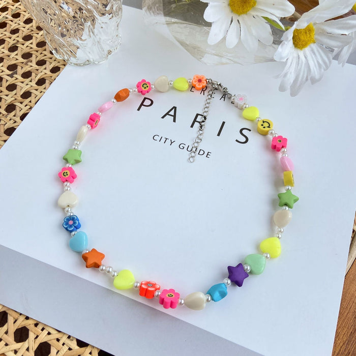 Wholesale five pointed star Peach Heart Flower Necklace JDC-NE-F045 necklaces 韩之尚 Wholesale Jewelry JoyasDeChina Joyas De China