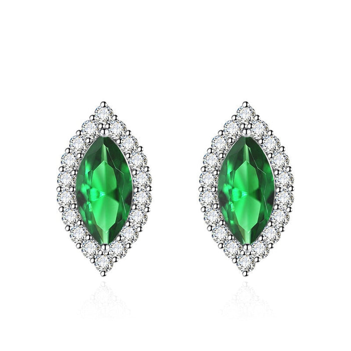 Wholesale flash diamond marquise silver plated stud earrings JDC-ES-BZ011 Earrings 标志 green Wholesale Jewelry JoyasDeChina Joyas De China