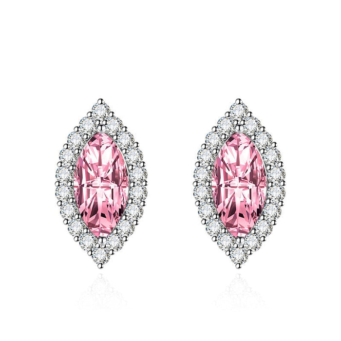 Wholesale flash diamond marquise silver plated stud earrings JDC-ES-BZ011 Earrings 标志 pink Wholesale Jewelry JoyasDeChina Joyas De China