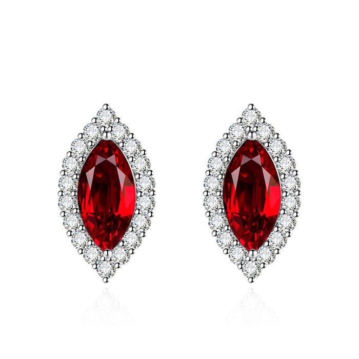 Wholesale flash diamond marquise silver plated stud earrings JDC-ES-BZ011 Earrings 标志 red Wholesale Jewelry JoyasDeChina Joyas De China