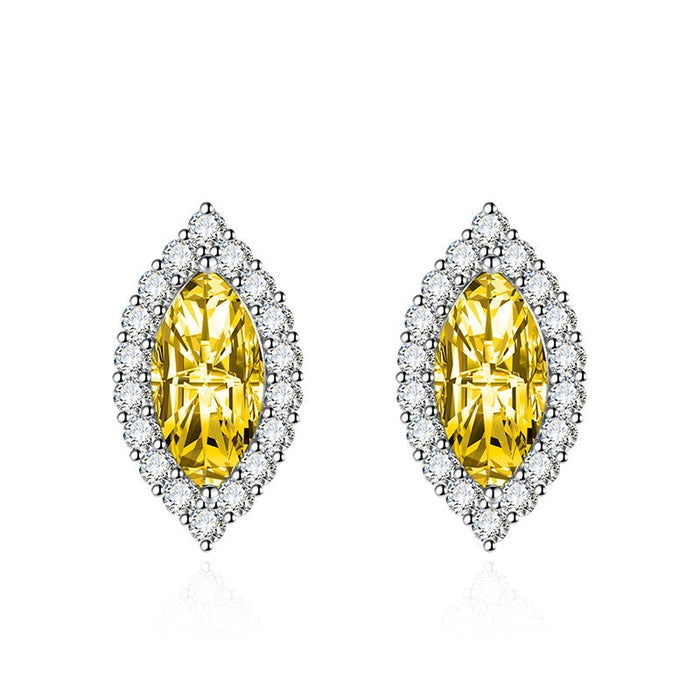Wholesale flash diamond marquise silver plated stud earrings JDC-ES-BZ011 Earrings 标志 Yellow Wholesale Jewelry JoyasDeChina Joyas De China