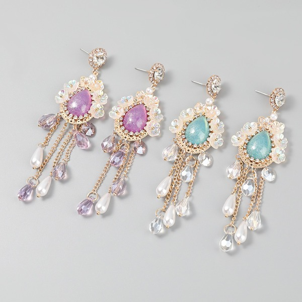 Wholesale floral acrylic imitation pearl tassel alloy earrings JDC-ES-JL136 Earrings JoyasDeChina Wholesale Jewelry JoyasDeChina Joyas De China