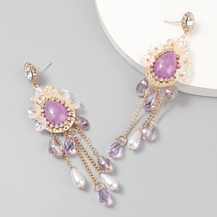 Wholesale floral acrylic imitation pearl tassel alloy earrings JDC-ES-JL136 Earrings JoyasDeChina purple Wholesale Jewelry JoyasDeChina Joyas De China
