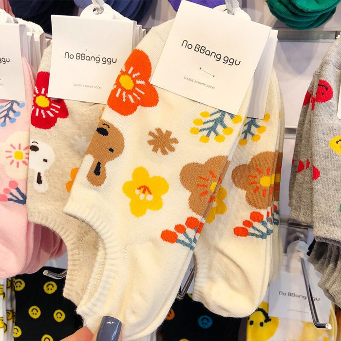 Wholesale flower boat socks anti-shedding thin cotton socks MOQ≥2 JDC-SK-XiangY002 Sock 翔域 white Wholesale Jewelry JoyasDeChina Joyas De China