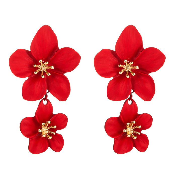Wholesale flower double layer long green alloy earrings JDC-ES-HEM002 Earrings 和鸣 Wholesale Jewelry JoyasDeChina Joyas De China