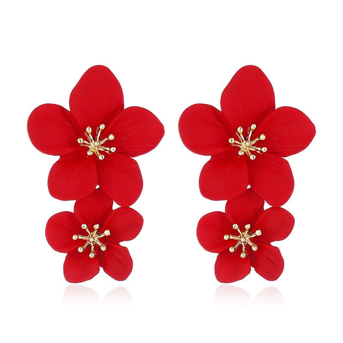 Wholesale flower double layer long green alloy earrings JDC-ES-HEM002 Earrings 和鸣 Wholesale Jewelry JoyasDeChina Joyas De China