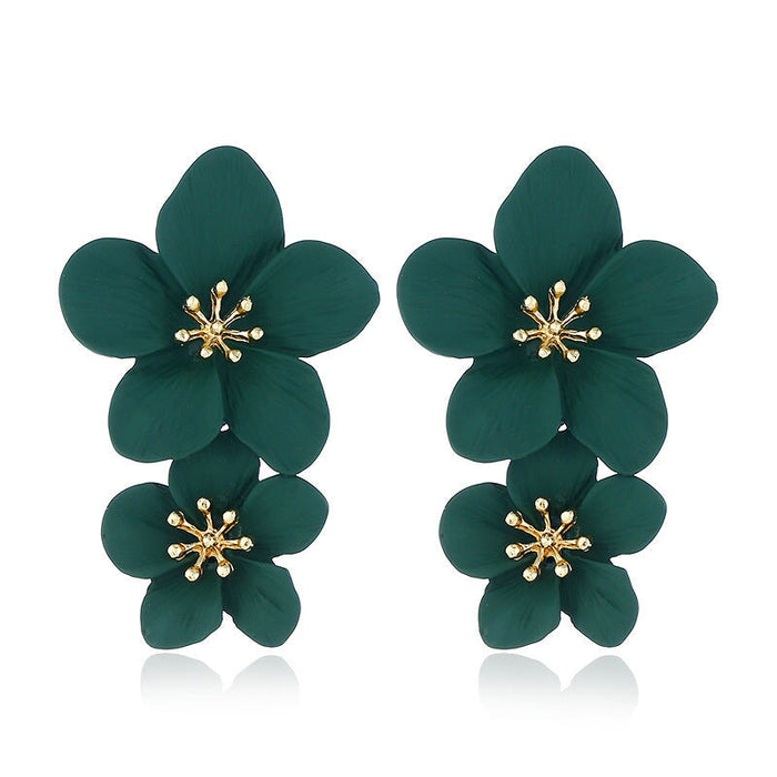 Wholesale flower double layer long green alloy earrings JDC-ES-HEM002 Earrings 和鸣 Wholesale Jewelry JoyasDeChina Joyas De China