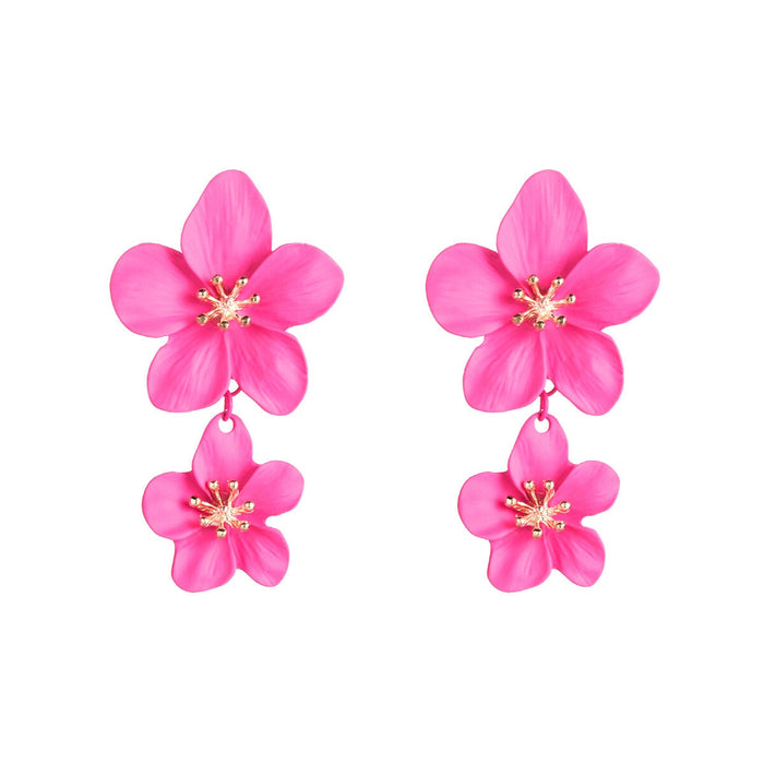 Wholesale flower double layer long green alloy earrings JDC-ES-HEM002 Earrings 和鸣 Wholesale Jewelry JoyasDeChina Joyas De China
