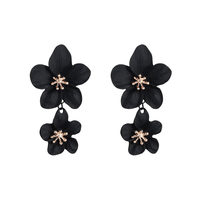 Wholesale flower double layer long green alloy earrings JDC-ES-HEM002 Earrings 和鸣 black Wholesale Jewelry JoyasDeChina Joyas De China