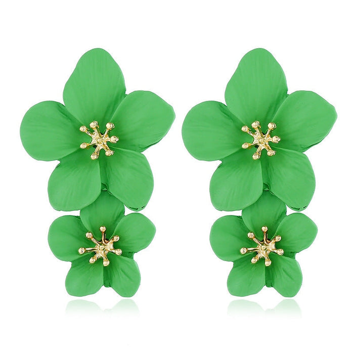 Wholesale flower double layer long green alloy earrings JDC-ES-HEM002 Earrings 和鸣 Light green Wholesale Jewelry JoyasDeChina Joyas De China
