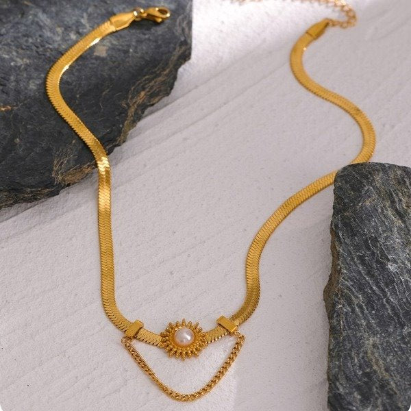 Wholesale flower pearl stainless steel necklace JDC-NE-Jif019 Necklaces 集沣 Wholesale Jewelry JoyasDeChina Joyas De China