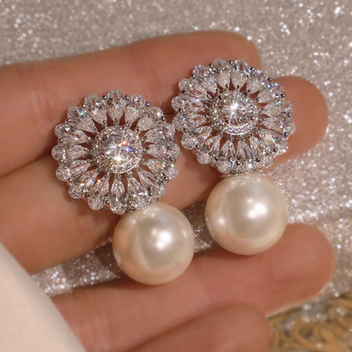Wholesale flower pearl zircon ladies earrings JDC-ES-Caos001 Earrings 曹适 1 Wholesale Jewelry JoyasDeChina Joyas De China