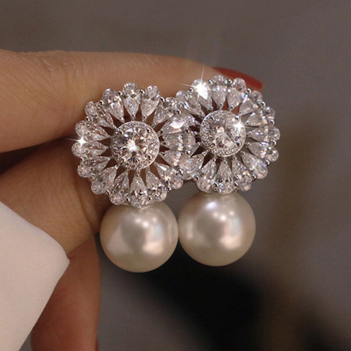 Wholesale flower pearl zircon ladies earrings JDC-ES-Caos001 Earrings 曹适 Wholesale Jewelry JoyasDeChina Joyas De China