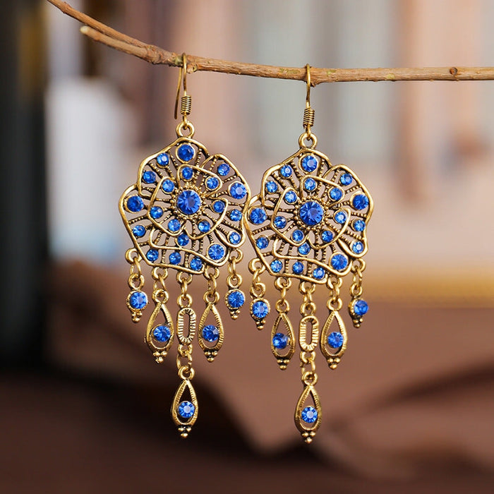 Wholesale Flower Rhinestone Metal Earrings JDC-ES-Daiq019 Earrings 黛茜 Dc1715-3 royal blue Wholesale Jewelry JoyasDeChina Joyas De China