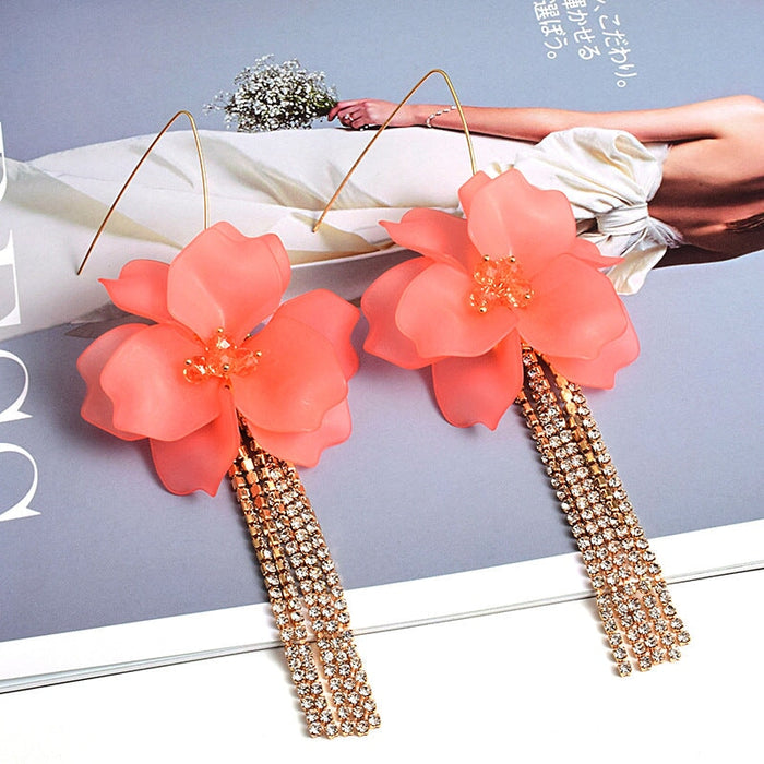 Wholesale Flower Shape Rhinestone Chain Tassel Plated Alloy Earrings JDC-ES-SK028 Earrings 深刻 Wholesale Jewelry JoyasDeChina Joyas De China