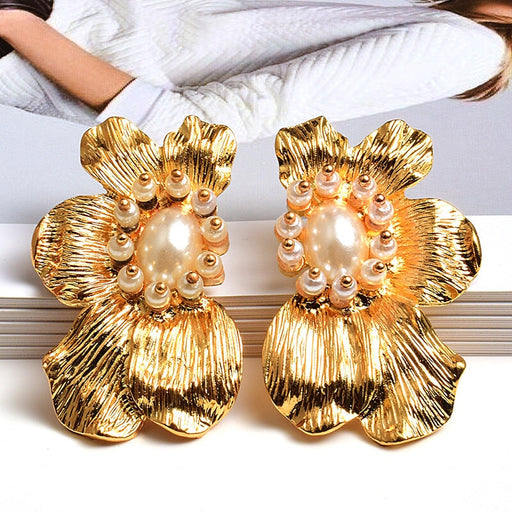Wholesale Flower Symmetrical Electroplated Alloy Pearl Earrings JDC-ES-SK093 Earrings 深刻 gold Wholesale Jewelry JoyasDeChina Joyas De China