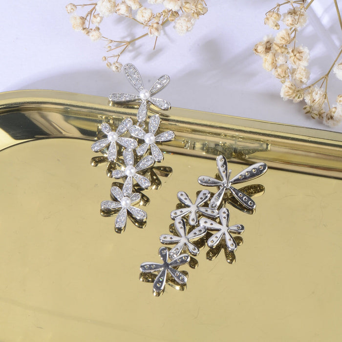 Wholesale Flower Zircon Copper Pearl Silver Pin Earrings JDC-ES-Mix007 Earrings 迷茜 Wholesale Jewelry JoyasDeChina Joyas De China