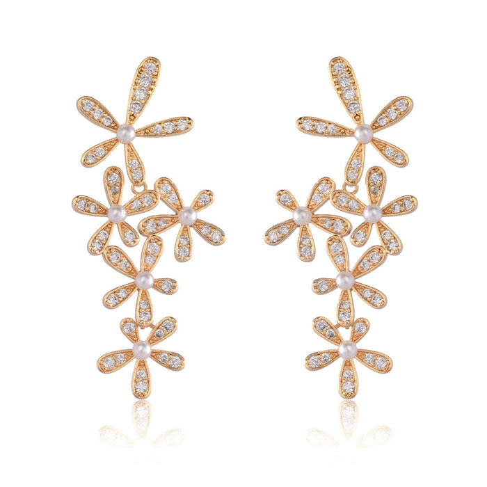 Wholesale Flower Zircon Copper Pearl Silver Pin Earrings JDC-ES-Mix007 Earrings 迷茜 gold Wholesale Jewelry JoyasDeChina Joyas De China