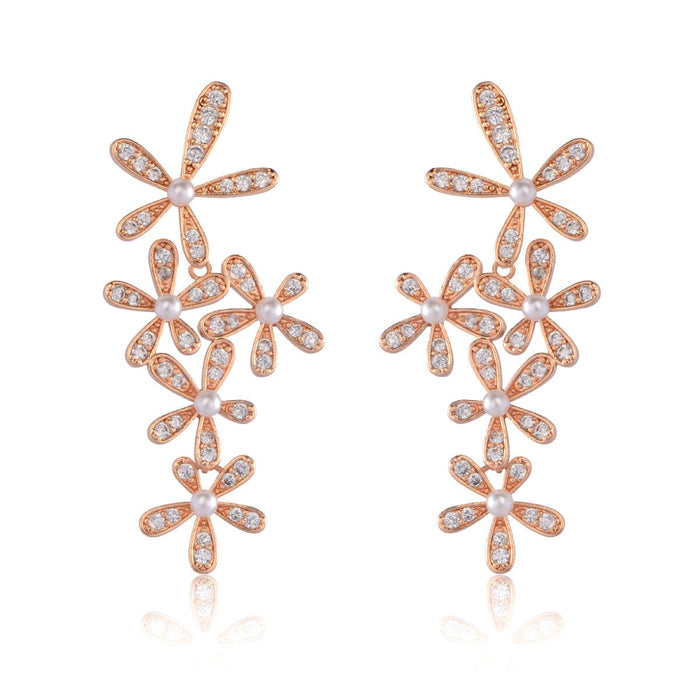 Wholesale Flower Zircon Copper Pearl Silver Pin Earrings JDC-ES-Mix007 Earrings 迷茜 rose gold Wholesale Jewelry JoyasDeChina Joyas De China