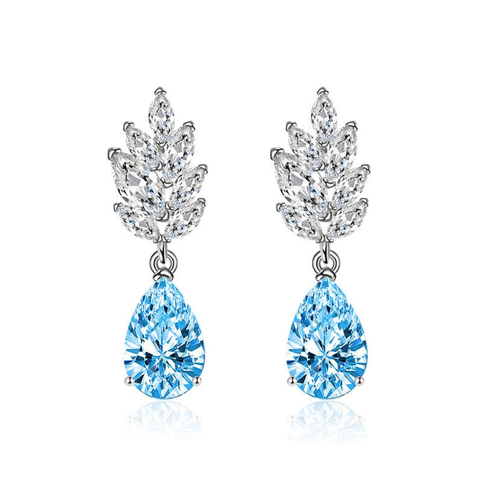 Wholesale flowers are studded with zirconium crystal silver plated earrings JDC-ES-BZ009 Earrings 标志 blue Wholesale Jewelry JoyasDeChina Joyas De China