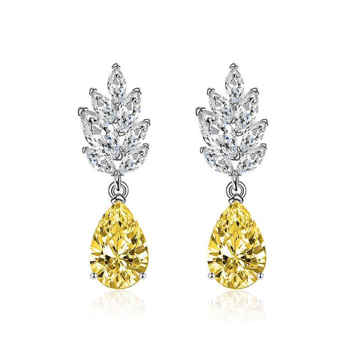 Wholesale flowers are studded with zirconium crystal silver plated earrings JDC-ES-BZ009 Earrings 标志 Yellow Wholesale Jewelry JoyasDeChina Joyas De China