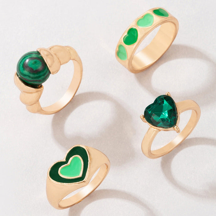 Wholesale four-piece alloy emerald love ring JDC-RS-C326 Rings 咏歌 20845 Wholesale Jewelry JoyasDeChina Joyas De China