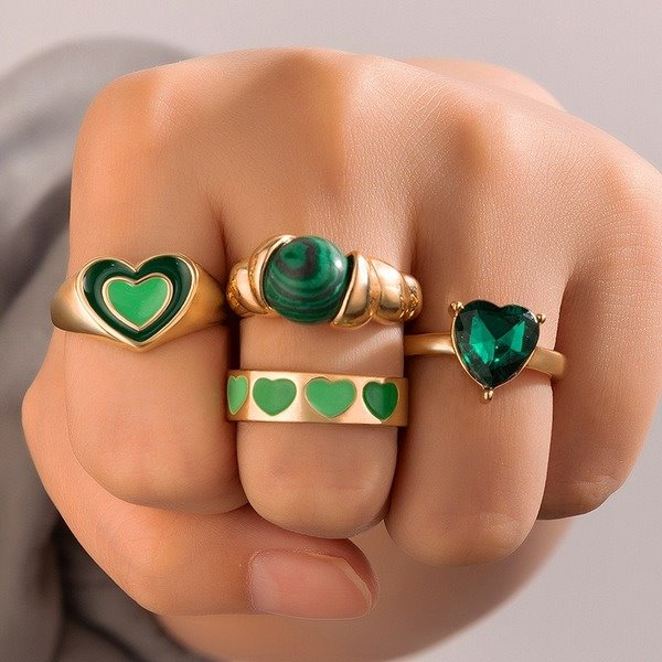 Wholesale four-piece alloy emerald love ring JDC-RS-C326 Rings 咏歌 Wholesale Jewelry JoyasDeChina Joyas De China