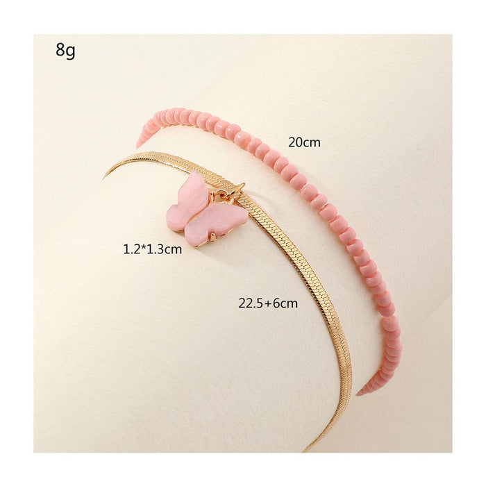 Bulk Jewelry Wholesale fraction alloy rice bead butterfly foot chain 	 JDC-AS-e039 Wholesale factory from China YIWU China