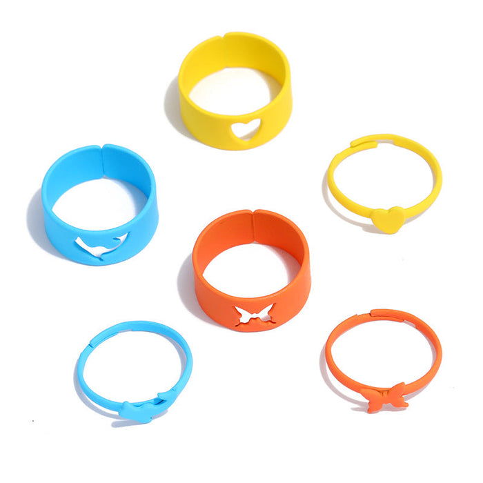 Wholesale fresh candy color spray paint 2-piece ring set JDC-RS-KQ041 Rings JoyasDeChina colour Adjustable opening Wholesale Jewelry JoyasDeChina Joyas De China