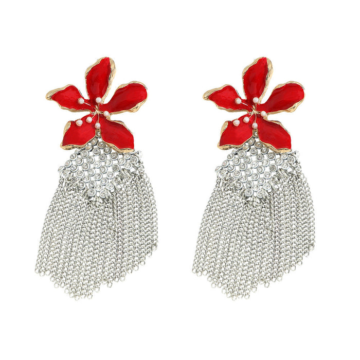 Wholesale fringed flower alloy earrings JDC-ES-V227 earrings JoyasDeChina red Wholesale Jewelry JoyasDeChina Joyas De China