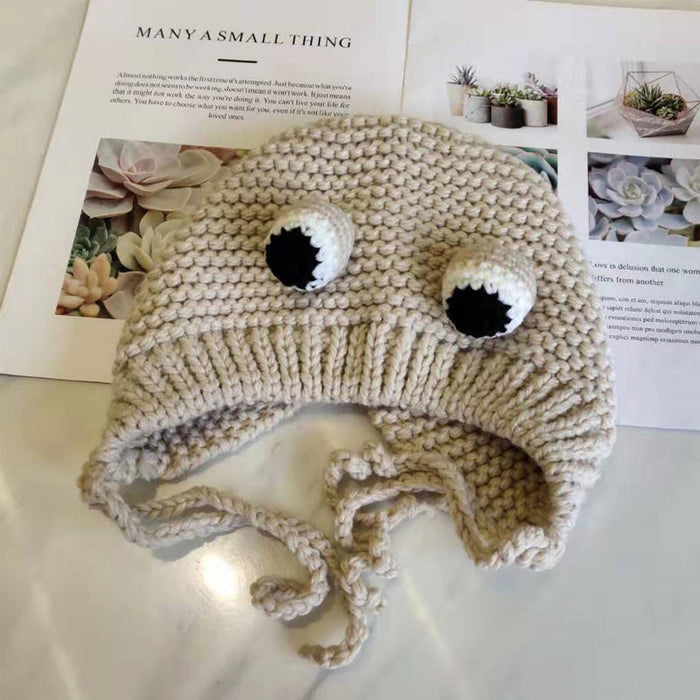 Wholesale frog wool knitted hat JDC-FH-NLS013 Fashionhat 倪罗诗 beige Wholesale Jewelry JoyasDeChina Joyas De China
