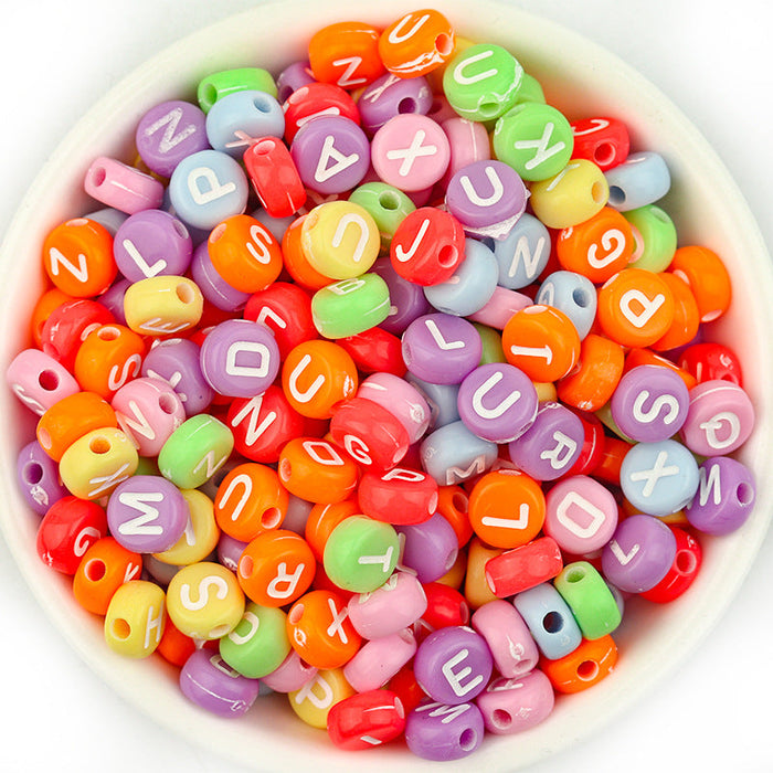 Wholesale from 2 pcs. acrylic mixed color letter beads diy beads 100pcs/pack JDC-DIY-LY003 DIY JoyasDeChina Color bottom with white letters The diameter is about 7mm, the thickness is about 4mm, the pore diameter is about 1.8mm, and each package is 100pcs Wholesale Jewelry JoyasDeChina Joyas De China