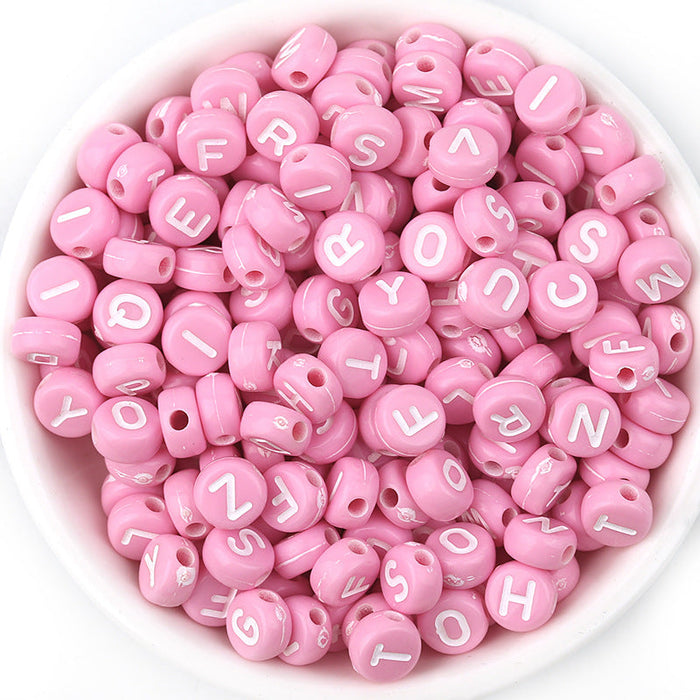 Wholesale from 2 pcs. acrylic mixed color letter beads diy beads 100pcs/pack JDC-DIY-LY003 DIY JoyasDeChina Pink with white letters mixed The diameter is about 7mm, the thickness is about 4mm, the pore diameter is about 1.8mm, and each package is 100pcs Wholesale Jewelry JoyasDeChina Joyas De China
