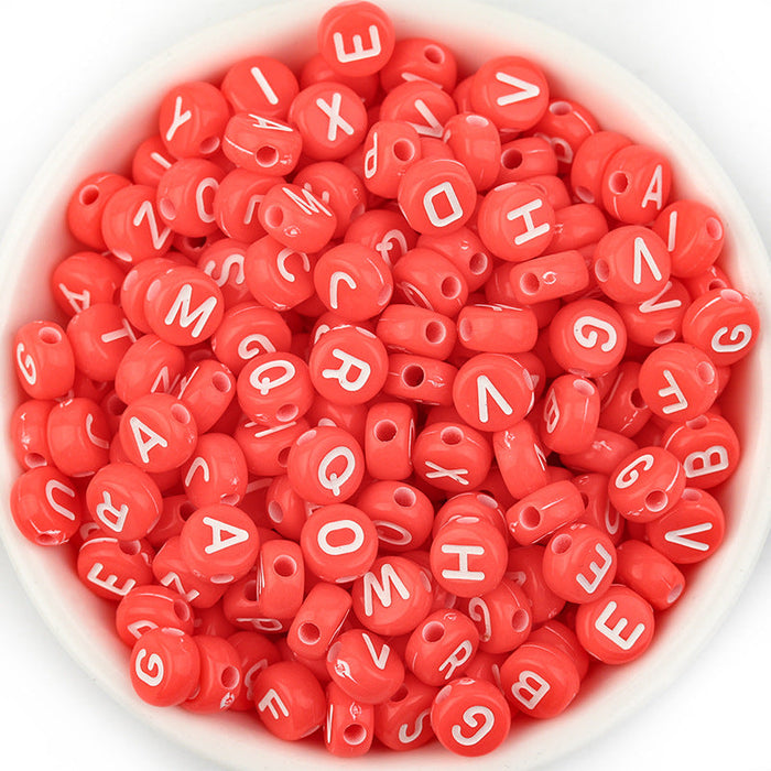 Wholesale from 2 pcs. acrylic mixed color letter beads diy beads 100pcs/pack JDC-DIY-LY003 DIY JoyasDeChina Red background with white letters mixed The diameter is about 7mm, the thickness is about 4mm, the pore diameter is about 1.8mm, and each package is 100pcs Wholesale Jewelry JoyasDeChina Joyas De China