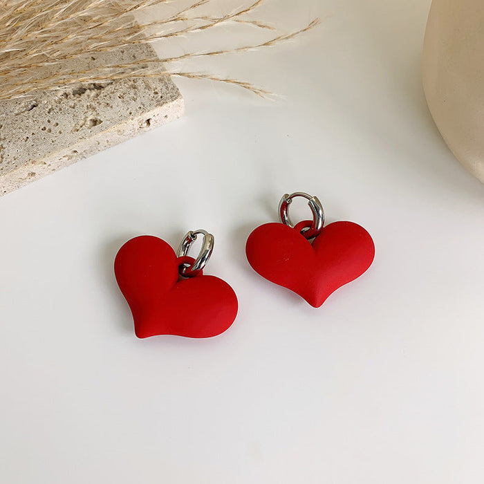 Wholesale frosted three-dimensional peach heart acrylic earrings JDC-ES-W394 Earrings JoyasDeChina A Red Wholesale Jewelry JoyasDeChina Joyas De China