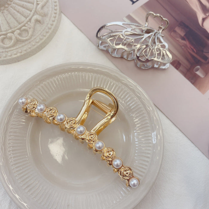 Wholesale Frosty Wind Frosted Gold Shark Alloy Hair Clips JDC-HC-SF004 Hair Clips 少峰 F1004 rose pearl gold Wholesale Jewelry JoyasDeChina Joyas De China