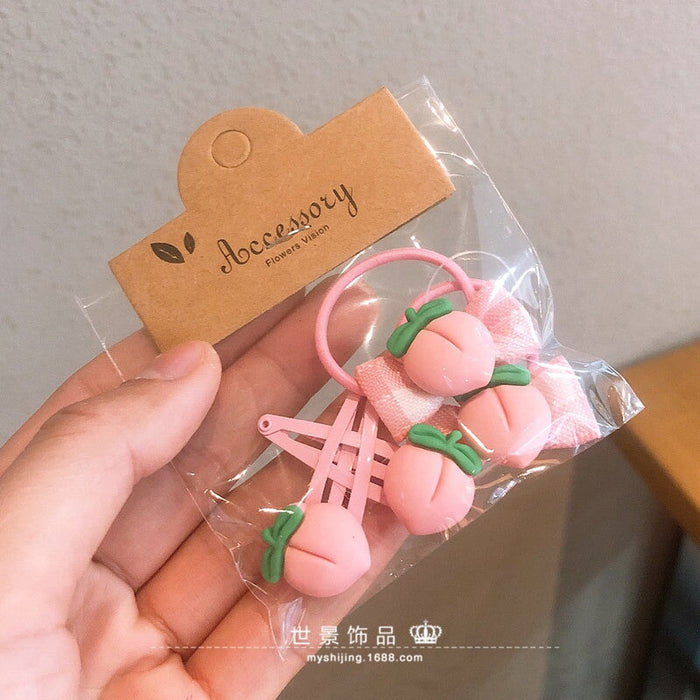Wholesale fruit small rubber band does not hurt hair hair scrunchies MOQ≥5 JDC-HS-Shij008 Hair Scrunchies 世景 Peach set Wholesale Jewelry JoyasDeChina Joyas De China